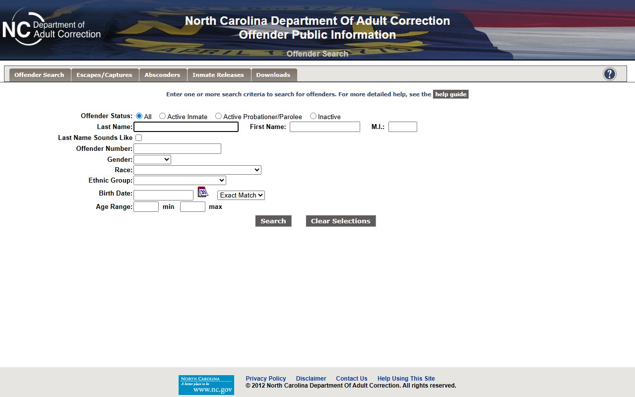 NCDAC offender search fields for Rutherford County state inmate records