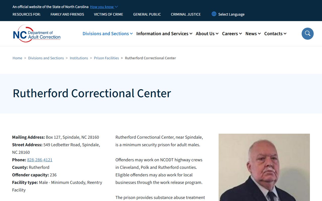 Rutherford Correctional Center NCDAC inmate lookup and facility information