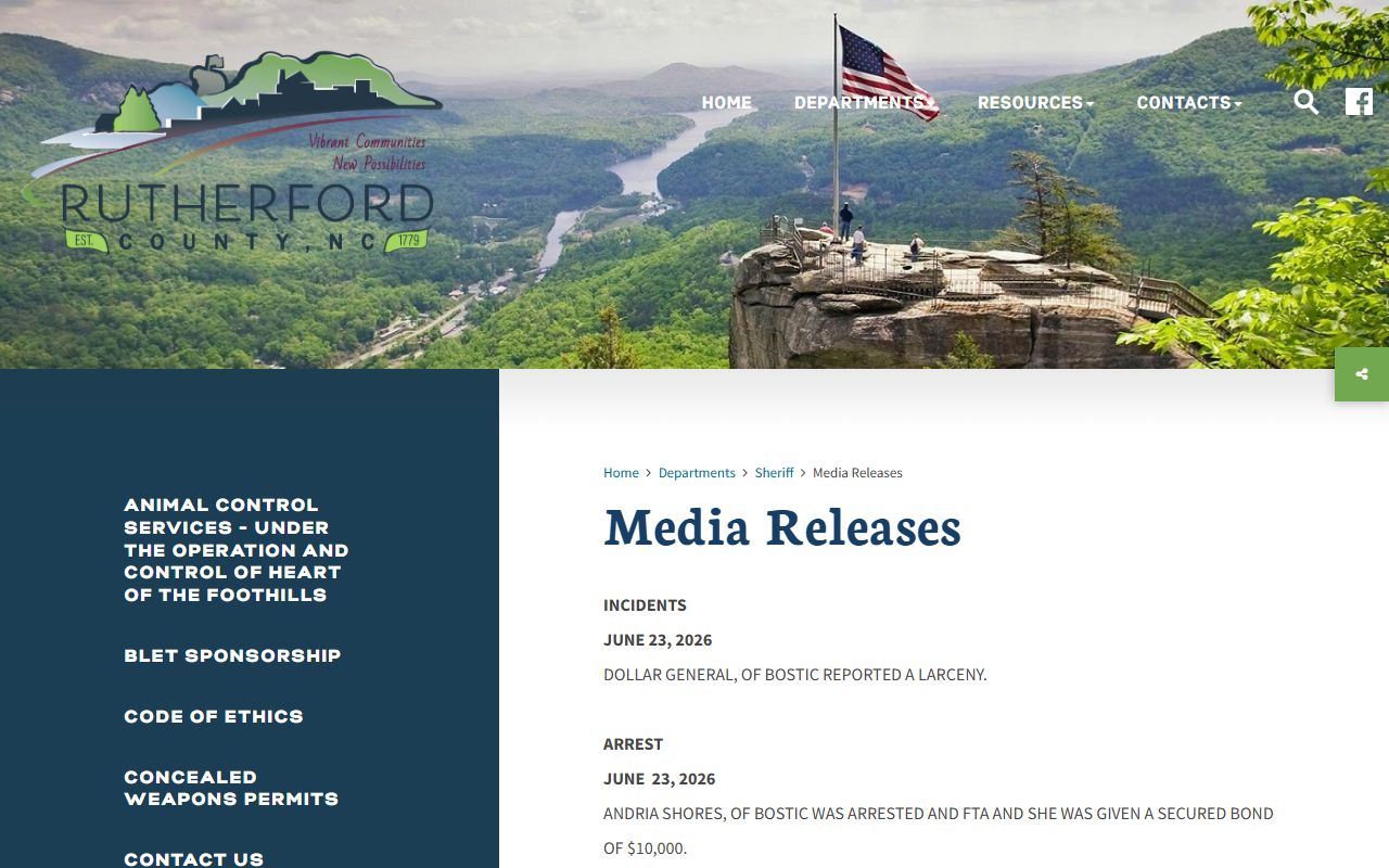Rutherford County jail mugshots media release arrest summary source